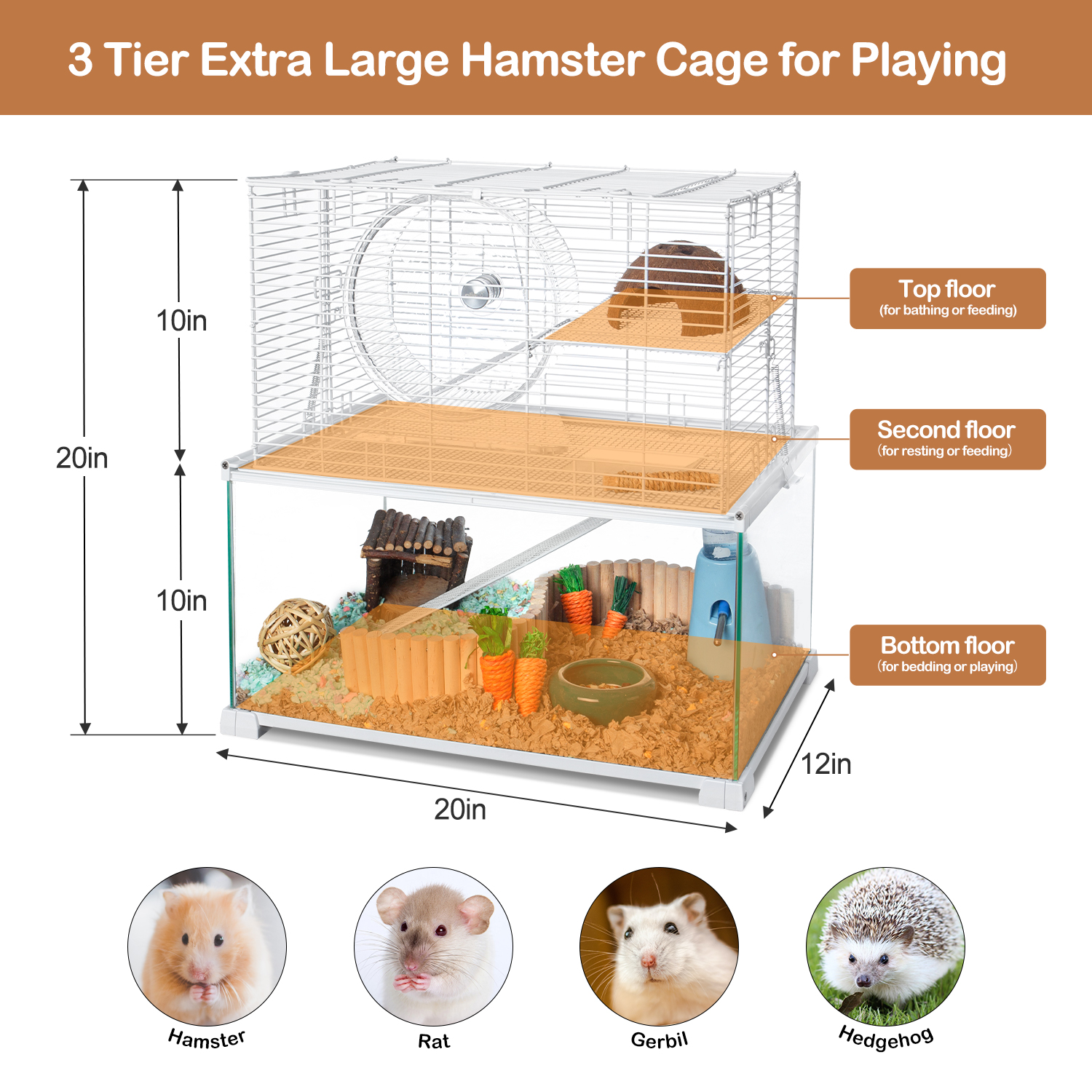 Oiibo 3 Tiers Large Hamster Cages With Removeable Waterproof Pvc Tray