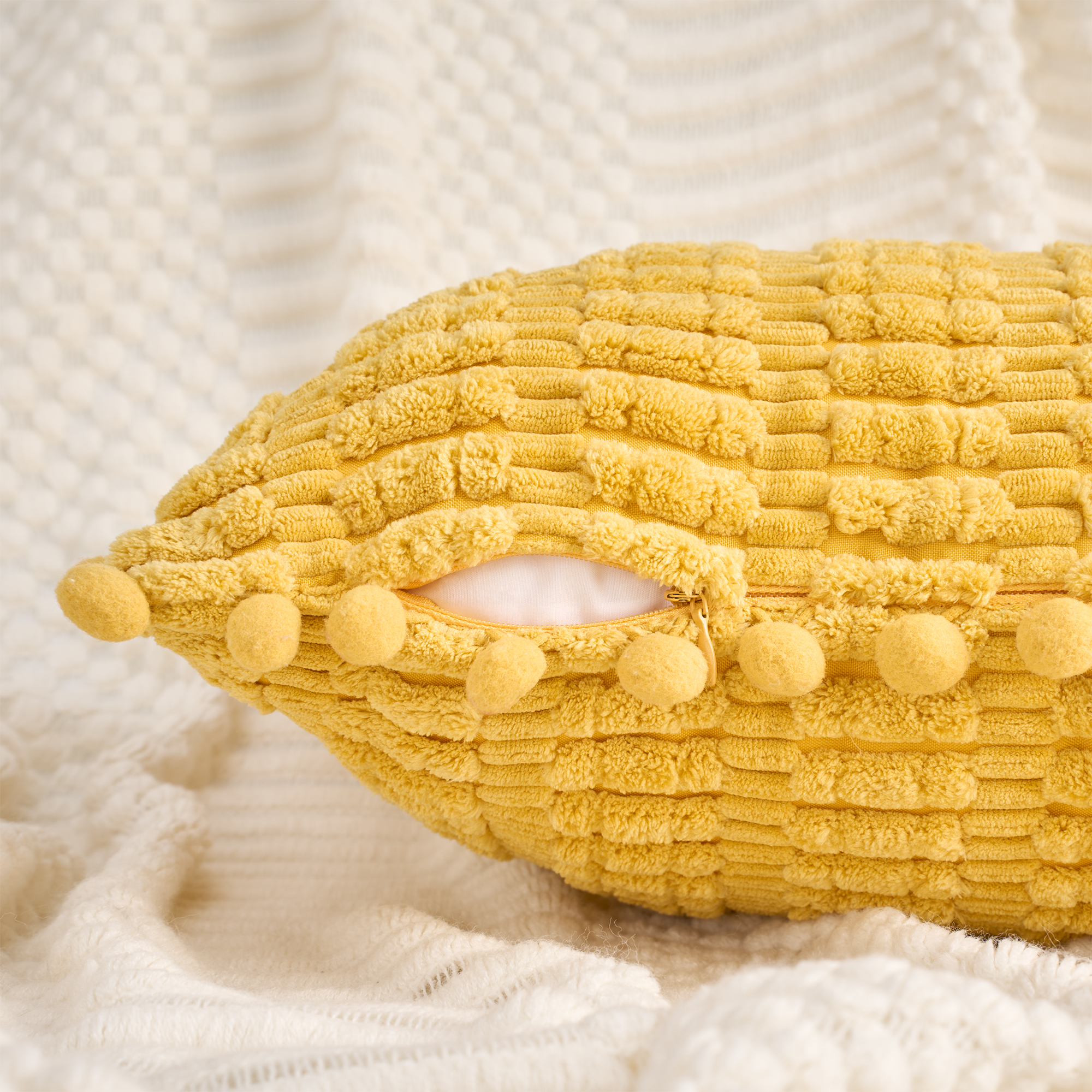 Unique Bargains Set of 2 Corduroy Throw Pillow Covers with Pom-pom Edges 20" x 12" Yellow