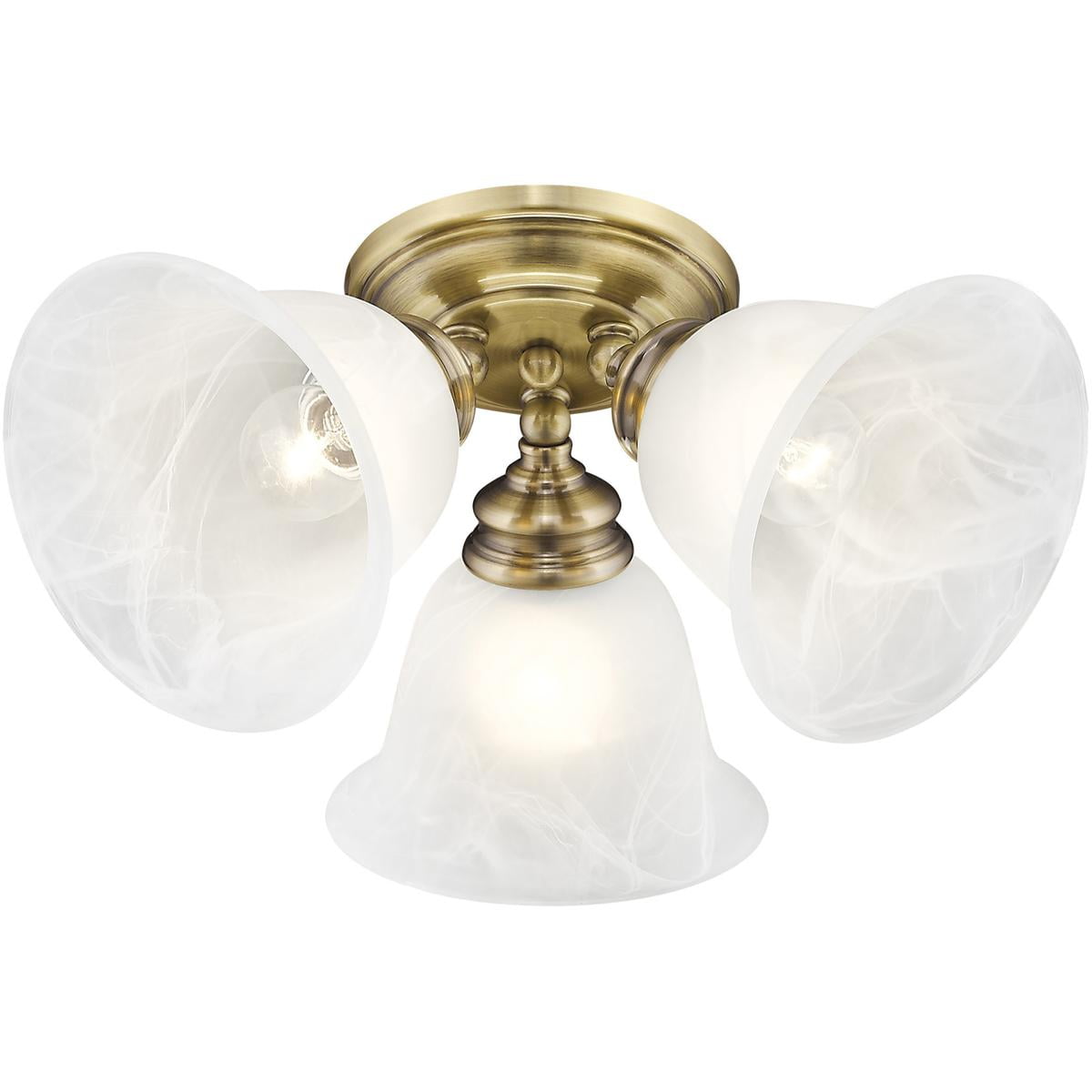 3 Light Antique Brass Ceiling Light fixture with White Alabaster Glass Shade