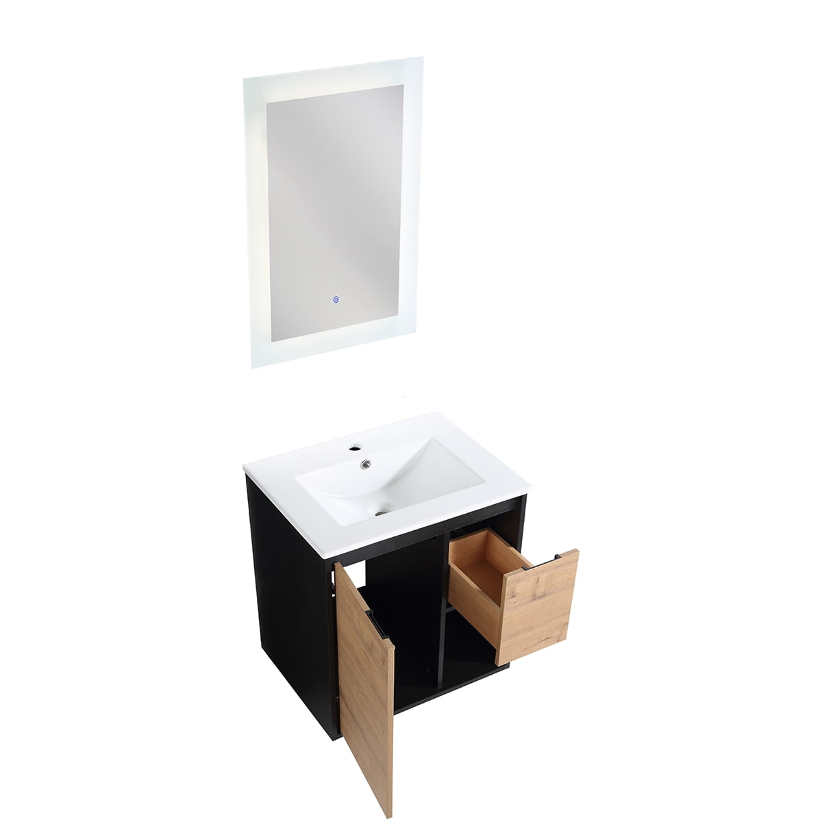 Kepooman 24" Modern Bathroom Freestanding Vanity & Sink Combo, Wall Mounted Cabinet Set with Basin Sink, Oak
