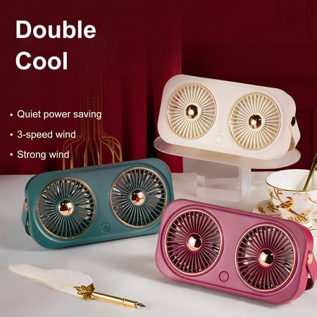

Hesroicy 2000mAh Desk Fan Powerful Double Motors ABS USB Rechargebale Mini Portable Fan Summer Gift