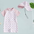thumbnail image 2 of TOWED22 Toddler Baby Boy One Piece Swimsuit Shark Short Sleeve Zip Up Bathing Suit with Sun Cap Infant Rash Guard Swimwear Pink,0-3 M, 2 of 7