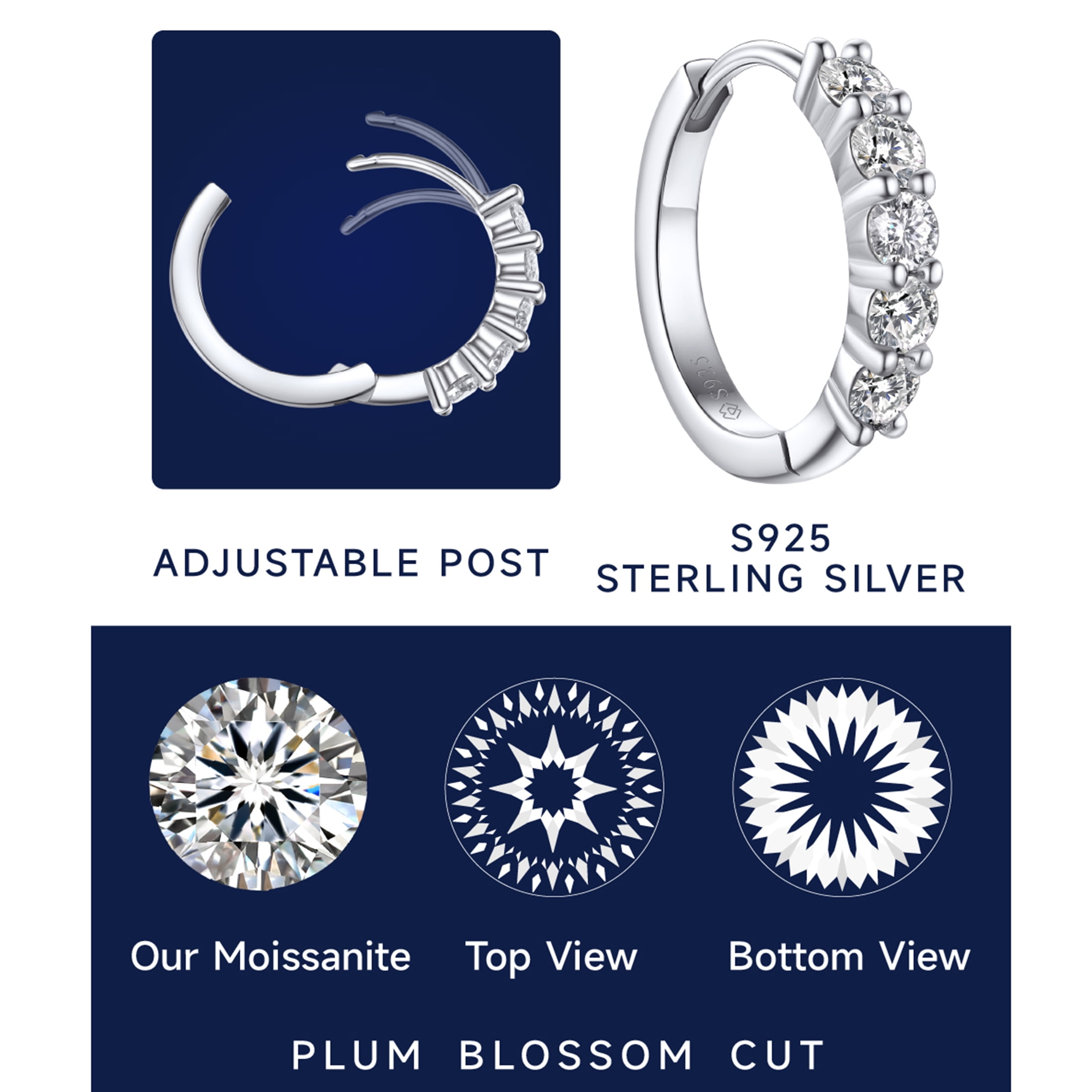 MomentWish Moissanite Hoop Earrings, 1Carat D Color VVS1 Simulated Diamond Huggie Earrings, Anniversary, Valentine's Day, Christmas Gifts for Women