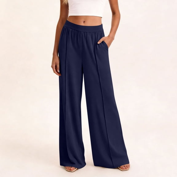 MYAOYI Pant for Women no boundarie High Waist Wide Leg Pants Elastic Waist Front Seam Loose Casual