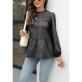 thumbnail image 3 of Animal Print Ruffle Neck Long Sleeve Tiered Blouse for Women Black Small, 3 of 5