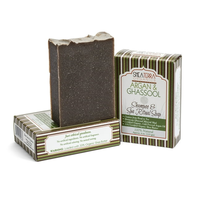 Shea Terra Organics Cuidado del cabello a base de hierbas - Champú de argán y Ghassool y barra de spa | Champú fortalecedor y acondicionador natural para el crecimiento saludable del cabello y el cu