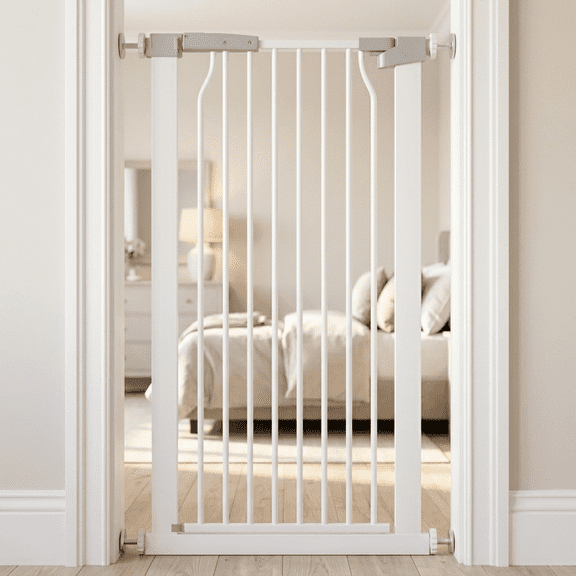 FURDEAR 40" Tall 22.4"-24.6" Narrow Baby Safety Gate with Wall Protectors White Metal Gate