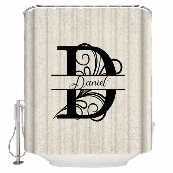 Extra Long Shower Curtain 72x84 Inch, Letter D Shower Curtain Waterproof Bathroom Decor Monogram Words Fabric Bath Curtain Set Accessories with Hooks