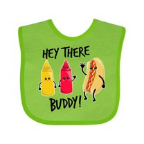 Inktastic Hey There Buddy with Ketchup Mustard and Hot Dog Boys or Girls Baby Bib
