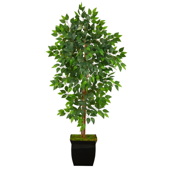 Nearly Natural 5.5' Ficus Artificial Tree in Black Metal Planter