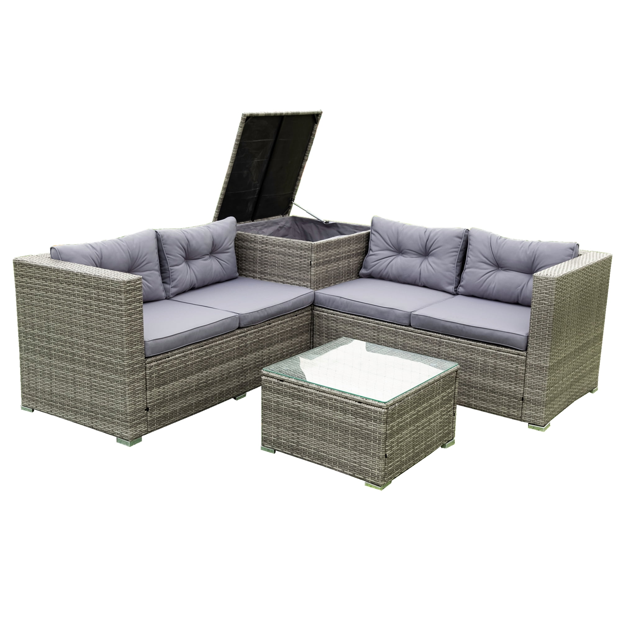 Highsound 4 Pcs Patio Rattan Wicker Furniture set, Outdoor All-Weather PE Wicker Conversation Set with Coffee Table