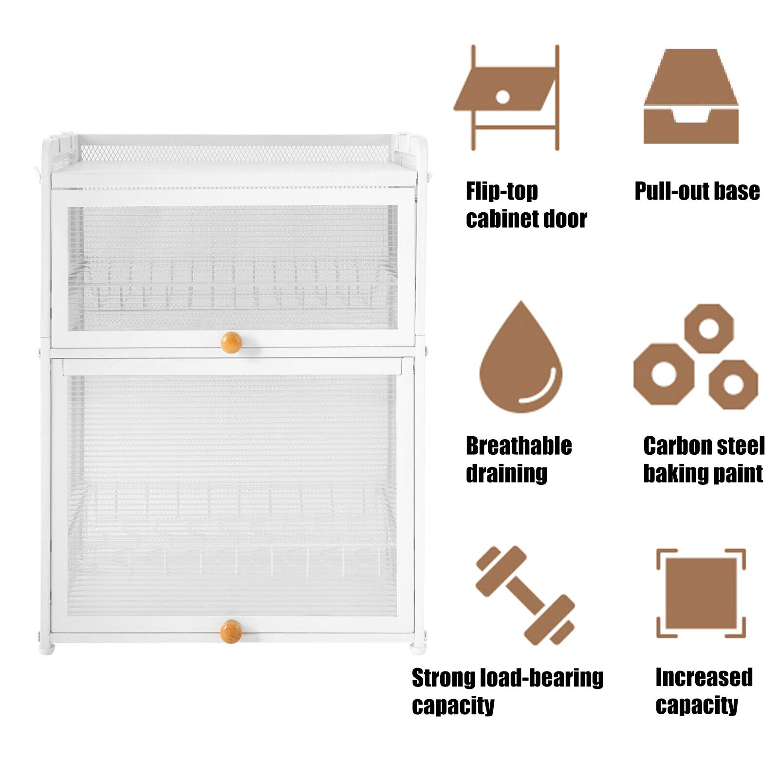 3-Tier Dish Drying Rack with Pull-Out Drain Tray – Durable Carbon Steel Kitchen Organizer with Flip Door and Hooks for Plates, Bowls, and Utensils
