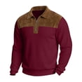 thumbnail image 2 of Quarter Zip Pullover Men 2026 Fall Winter Long Sleeve Color Block Patchwork Corduroy Lapel Collar Pullover Sweatshirt, 2 of 9