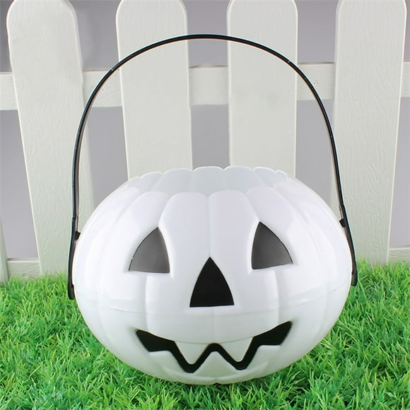 Bargain Clearance Pumpkin Bucket Halloween Decoration Foldable and Detachable Two and a Half Pumpkin Bucket Large, White, 9.75*9.75*3.9In, Pp, 1X Pumpkin Bucket, Relocy