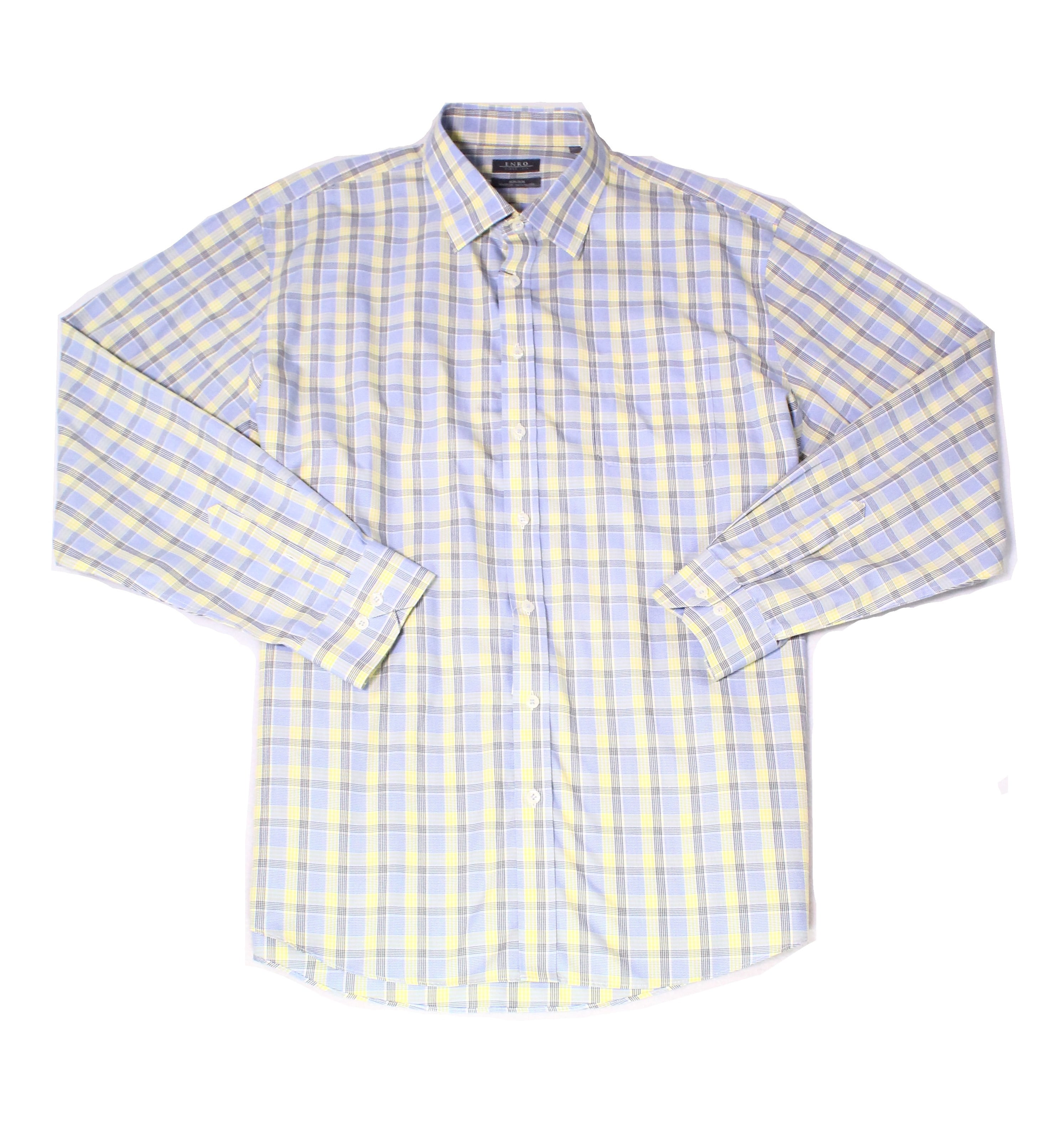 Download ENRO - Yellow Mens Button Down Plaid Long-Sleeve Shirt 2XL ...