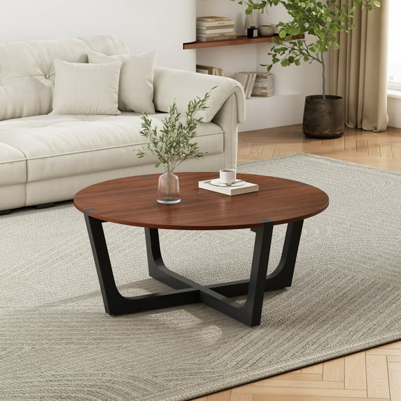 Christopher Knight Home 44" Round Coffee Table, Handcrafted Wood Accent Table, Natural Black