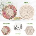 thumbnail image 2 of 6 Pcs Drink Coasters with Holder 3.94in Woven Coasters for Drinks Watercolor Pink Roses Wreath Coaster Set for Protection Table, 2 of 7