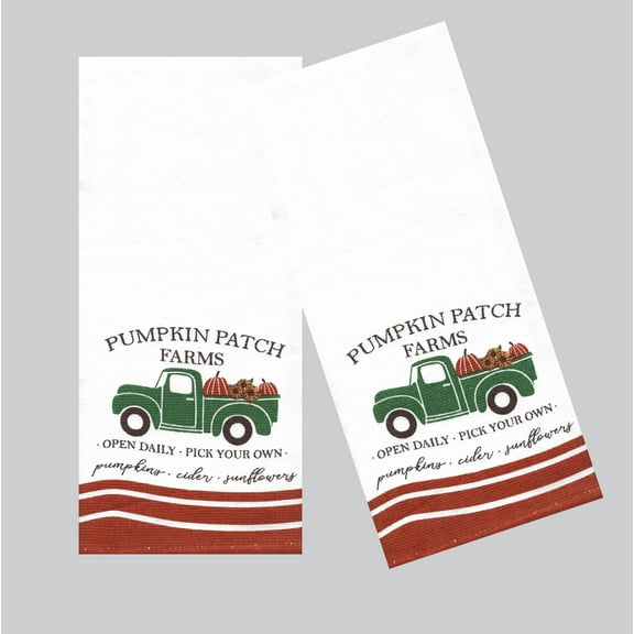 Natco Fall Kitchen Towels Green Vintage Truck 2-Pack Kitchen Towels Dual Sided Dishtowels
