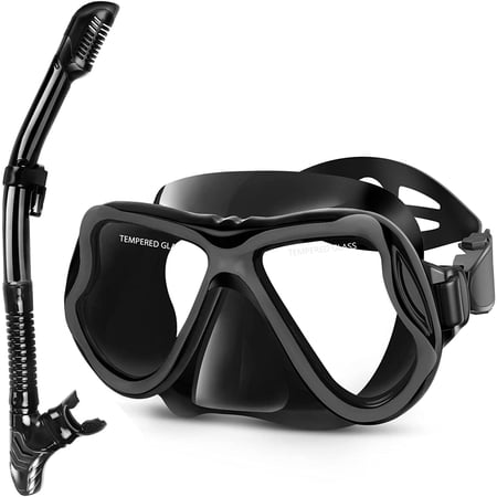Greatever Dry Snorkel Set, with Panoramic Wide View,Anti-Fog Scuba Diving Mask