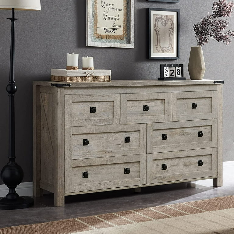 OKD Modern Farmhouse Wooden 7 Drawers Dresser Storage Cabinet for
