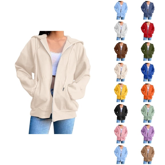 Zip Up Hoodie for Women with Pockets Long Sleeve Basic Full Zipper Hooded Sweatshirt Coat Outerwear