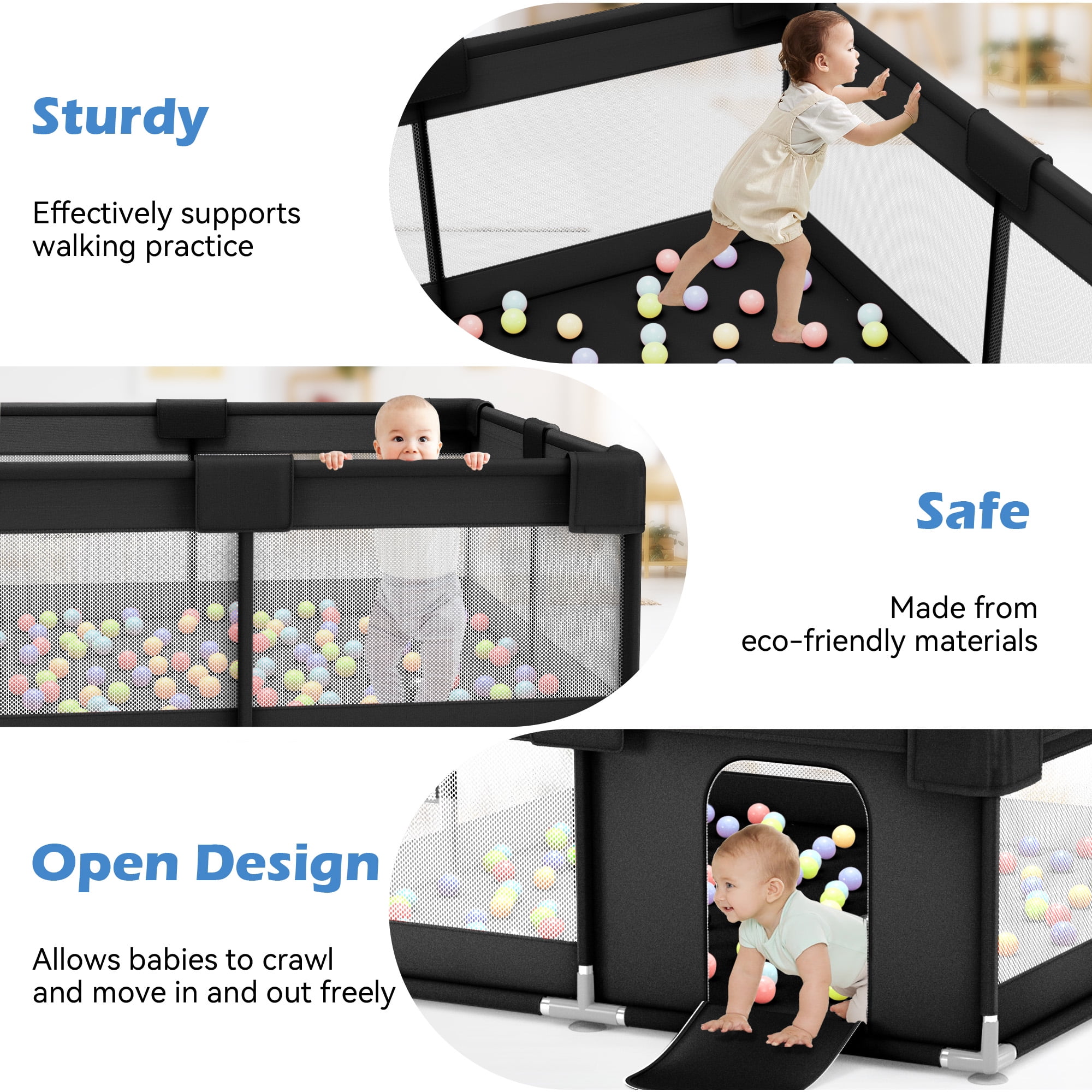 babyeap Baby Playpen,50x50 Inch Baby Playards for Babies and Toddlers,Fence Baby Play Yards for Indoor & Outdoor with Breathable Mesh,Black