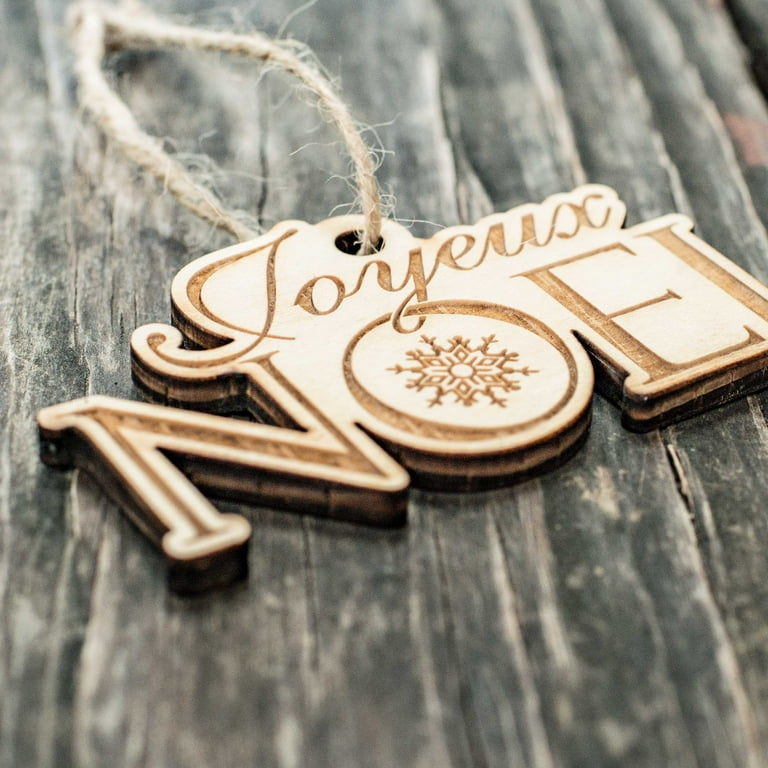 Ornament - Joyeux Noel - Raw Wood 4x2in Ornament - Joyeux Noel - Raw Wood 4x2in