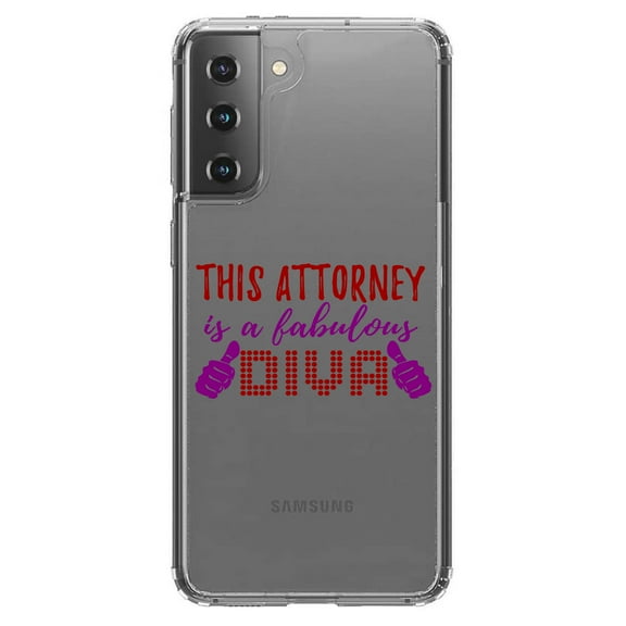DistinctInk Clear Hybrid Case for Samsung Galaxy S21 (6.2" Screen) - This Attorney is a Fabulous Diva - Tempered Glass Back