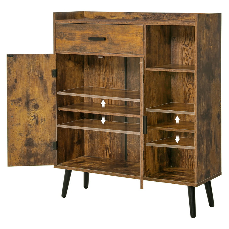 USIKEY Large Storage Cabinet with 4 Doors, Retro Floor Cabinet with  Adjustable Shelf, 42.9”H x 23.6”L x 11.8”W, for Bedroom, Living Room,  Rustic Brown