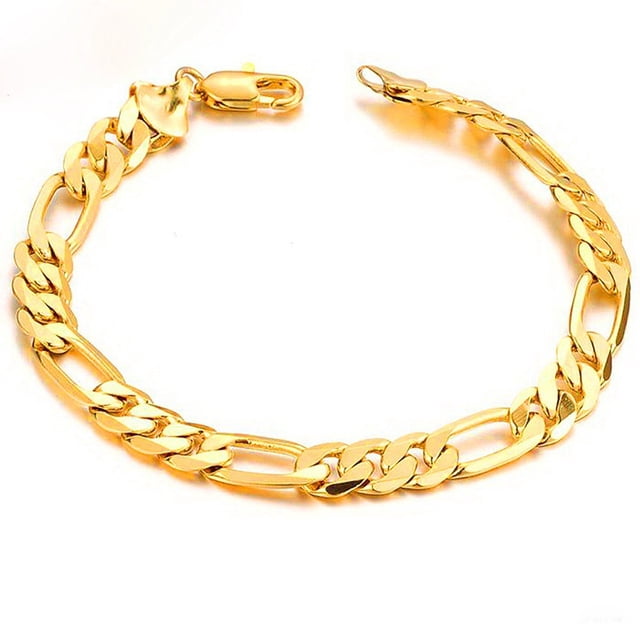 Pulsera de acero inoxidable 3+1 cadena Figaro chapada en oro de 21 cm