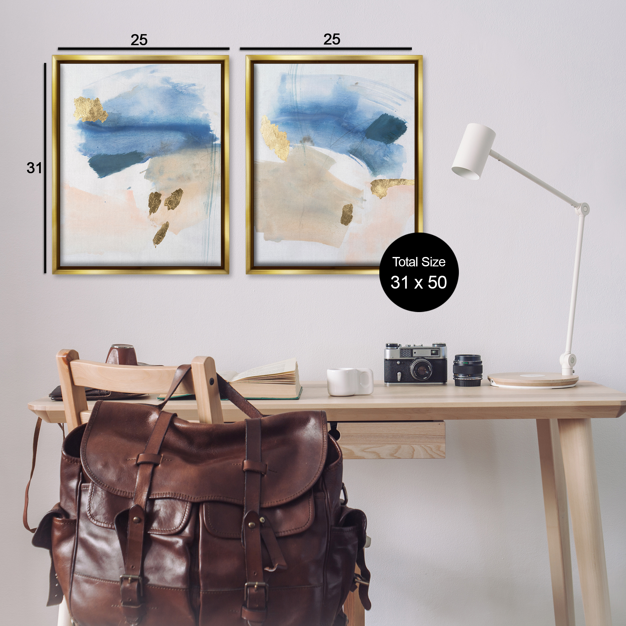 Stupell Industries Beach Themed Abstraction Abstract Painting Gold Floater Framed Canvas Art Print Wall Art, 31 x 25, Set of 2