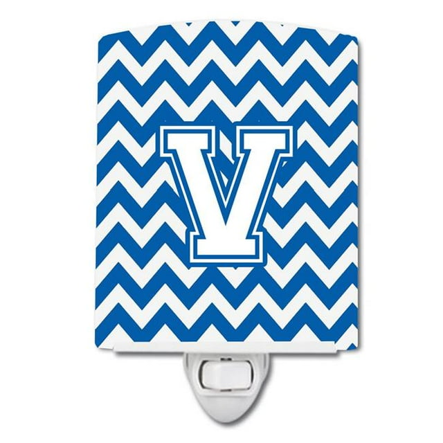 Carolines Treasures CJ1045-VCNL Letter V Chevron Blue & White Ceramic Night Light