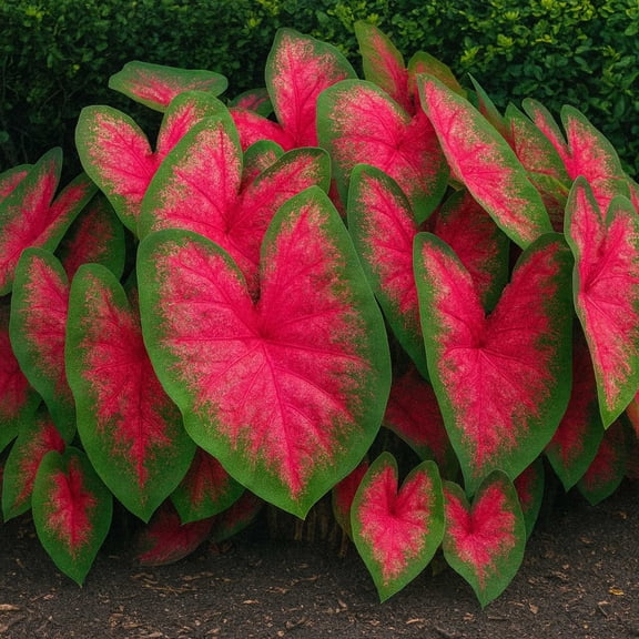 Easy to Grow Caladium Cardinal 3 Tubers, Red Green Foliage Partial Shade Summer
