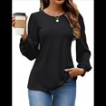 thumbnail image 1 of Blusas de Larga con Ojales para Mujer, -Otoño 2025, Cuello Redondo, Blusas Informales Holgadas, Conjuntos de Moda. Negro L, 1 of 10