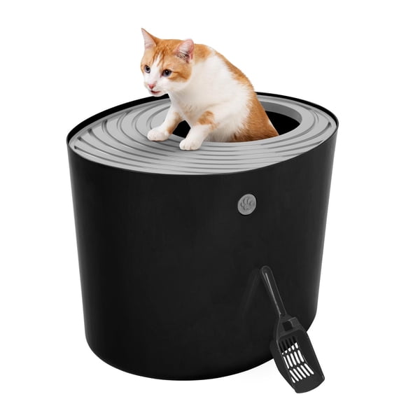 Arenero para Gatos IRIS USA Negro Gris con Entrada Superior y Pala Integrada