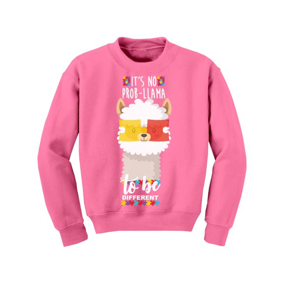 Awkward Styles Autism Youth Sweatshirt It's No Prob-Llama to be Different Crewneck Tops for Kids Llama Top