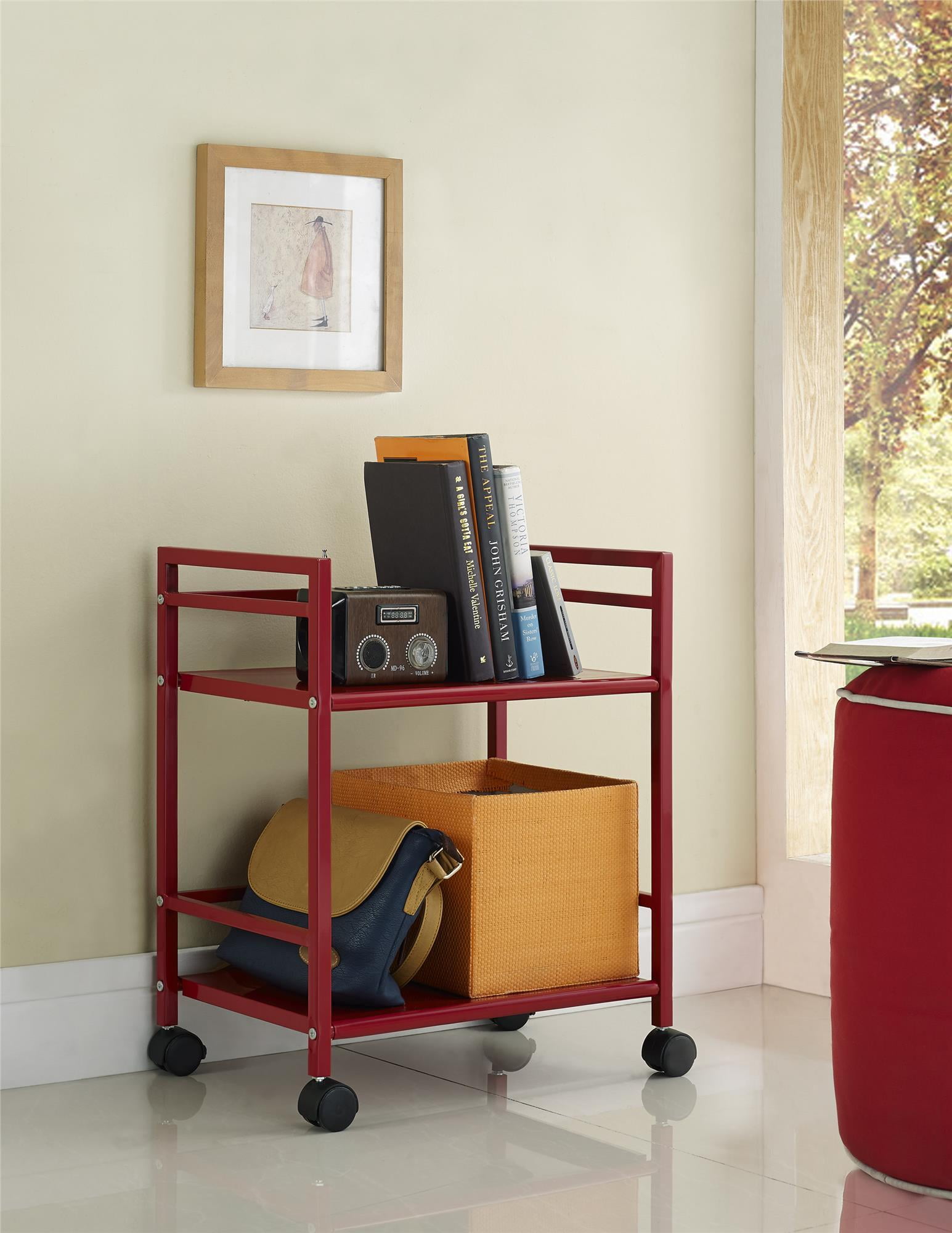 Marshall 2Shelf Metal Rolling Utility CartFinishRed