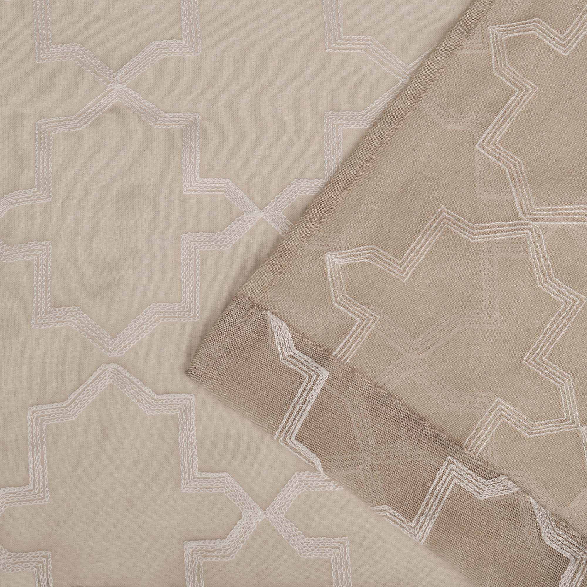 Superior Quatrefoil Embroidered Sheet Grommet Curtain Panel, Set of 2, 52" W x 96" L, Beige