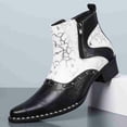 thumbnail image 2 of Men's Western-Inspired Ankle Boots, Two-Tone Patterned Chelsea Boots with Zipper & Studs, Pointed Toe Block Heel, and Cracked Leather Print, 2 of 6