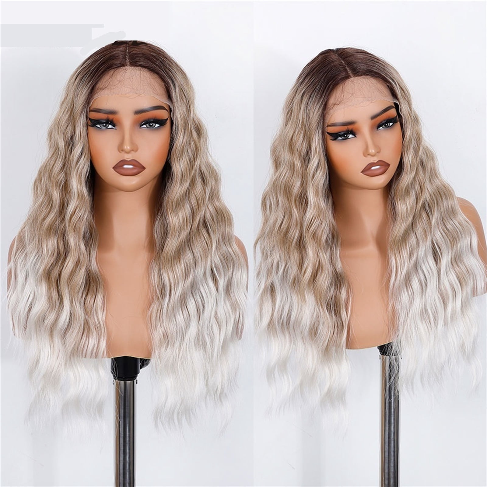 26Inch Long Lace Part Body Wavy Wigs for Women Cosplay Ombre Blonde Synthetic Wig