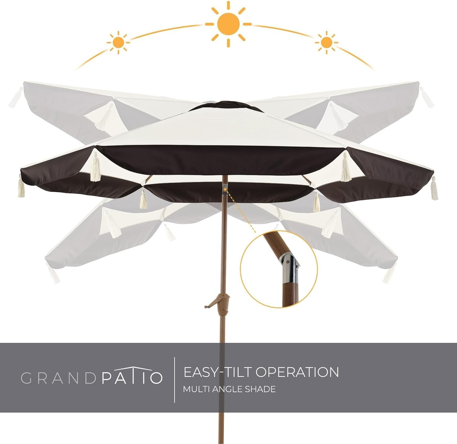 GRANDPATIO Ourdoor 9 ft Patio Umbrella with Fringe Tessels Market Umbrella & Push Button Tilt & Crank