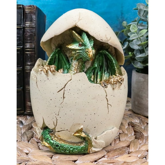 Emerging Green Dragon Egg Hatchling With Colorful LED Night Light Figurine Decor