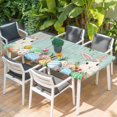thumbnail image 2 of Easter Bunny Table Cloths for 4 Foot Rectangle Tables, Spring Watercolor Eggs Flower Wood Grain Teal Patio Waterproof Elastic Fitted Tablecloths, Washable Rectangular Table Cover for Camping, 2 of 8