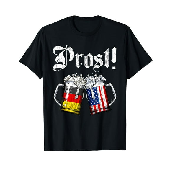 Prost Beer German American Flag Shirt Oktoberfest Men Mug Cotton Black T-Shirt