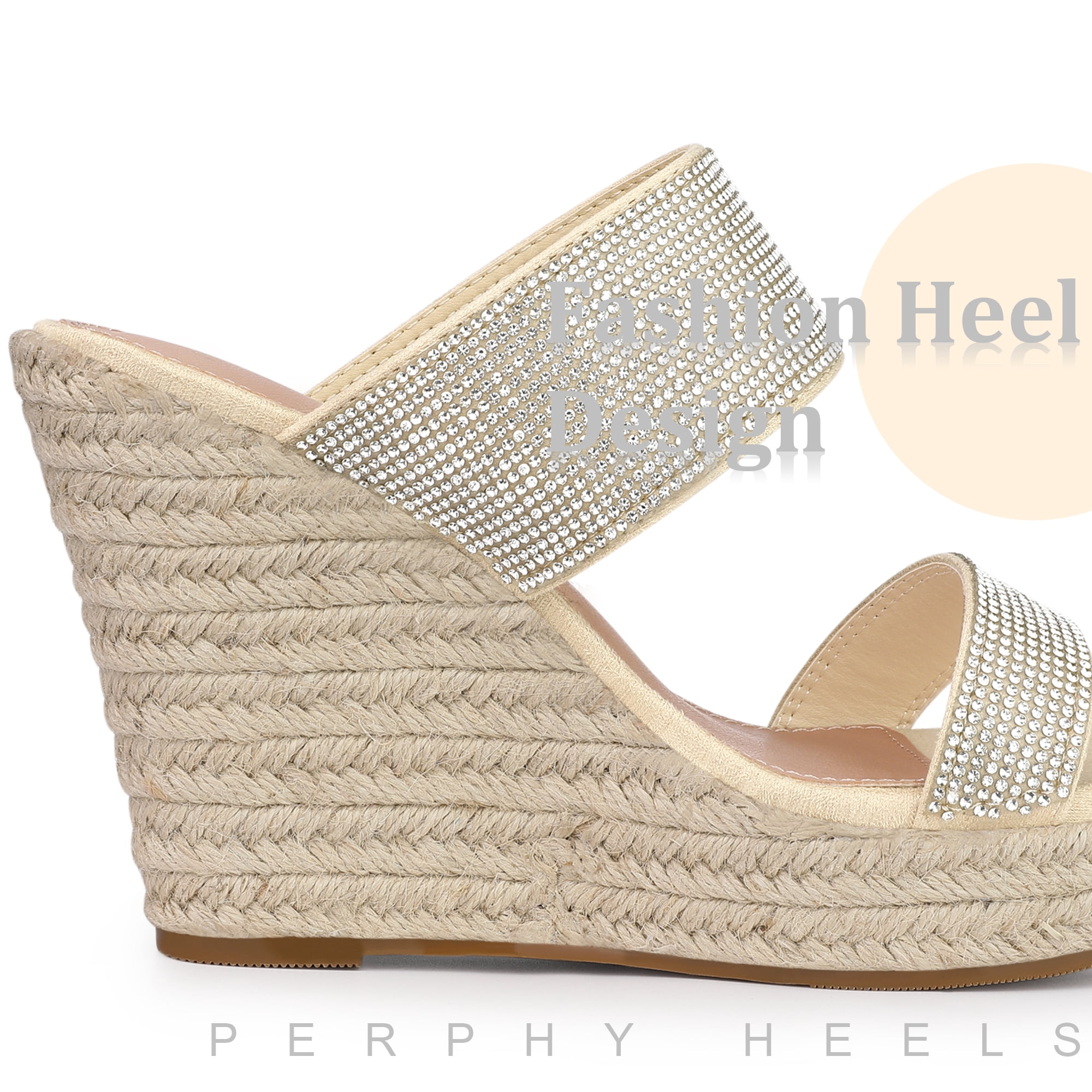 Unique Bargains Women's Platform Rhinestones Espadrille Wedge Sandals