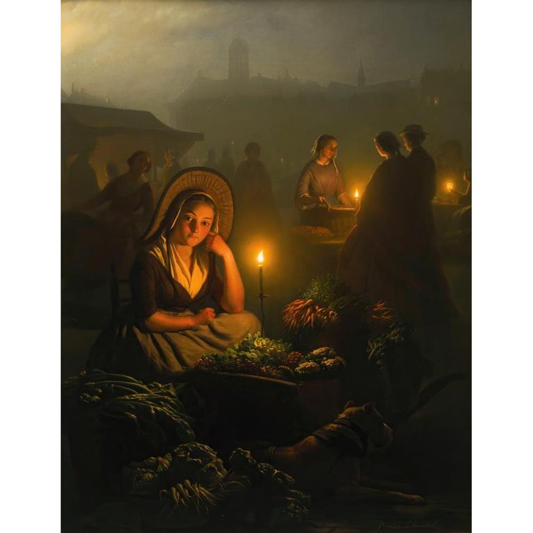 Petrus van Schendel 15x18 Black Ornate Wood Framed Double Matted
