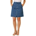thumbnail image 1 of Faldas de mezclilla A-Line de mujer INSPIRE CHIC, cintura alta, con botones, falda de jean casual, azul, 2XL, 1 of 7