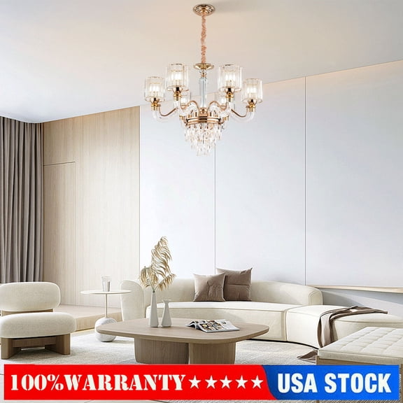 Denest Modern Round Crystal Chandelier 6-Light Pendant Lamp Ceiling Fixture 70x49cm New