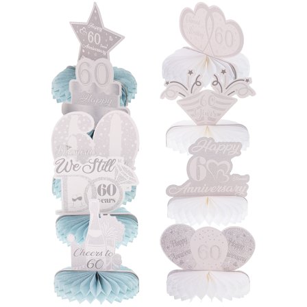 HEMOTON 9pcs Diamond Wedding Anniversary Honeycomb Table Centerpieces Romantic Silver Decor for Sixty Years Celebration
