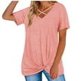 thumbnail image 2 of CEHVOM Mode Femmes Casual Femmes V-Cou Manches Courtes Couleur Unie Cross Top, 2 of 8